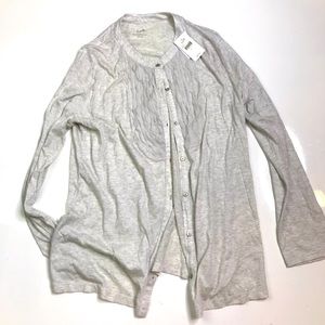 J. Jill Pima Size Large Chiffon Bib Knit Shirt Button Front A041021